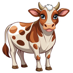 Brown and White Cartoon Cow with Spots