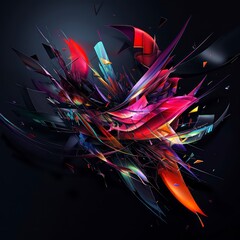 Wall Mural - colorful abstract dynamic fluid tridimensional design with black background and dramatic lighting