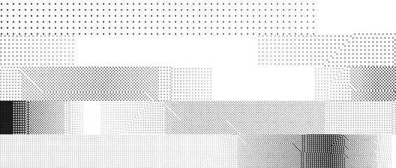 Poster - Bitmap pixelated striped pattern. Glitchy noise stripe texture. Halftone glitch grunge overlay. Dotted distorted gradient wallpaper for banner, poster, flyer, print, brochure. Vector dither background