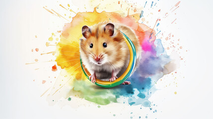 A colorful and artistic representation of a hamster in a vibrant splash of paint, showcasing its playful nature and charm.