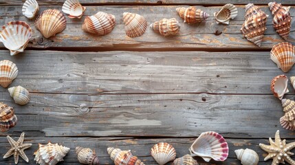 Poster - Vintage weathered wood with seashells