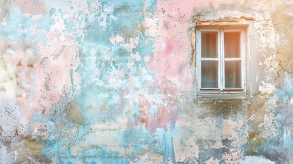 Wall Mural - Wall with pastel colored vintage window