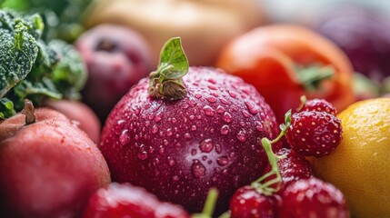 Group of tropical fresh fruits and vegetables isolated on white background