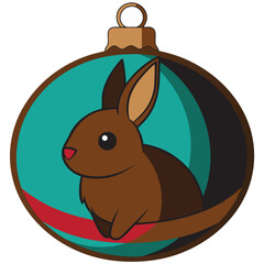 Wall Mural - A Brown Rabbit Inside a Teal and Brown Christmas Ornament