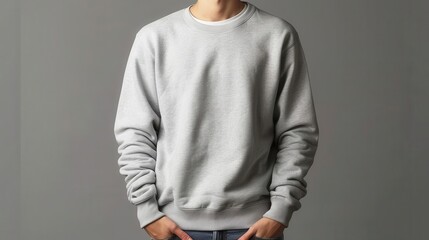 casual grey sweatshirt worn by a person. perfect for everyday wear, showcasing comfortable and relax