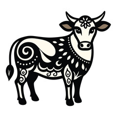 Wall Mural - Ornate Black and White Cow with Flower