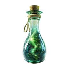 Glass Bottle Filled with Sparkling Green Liquid and Gold Dust