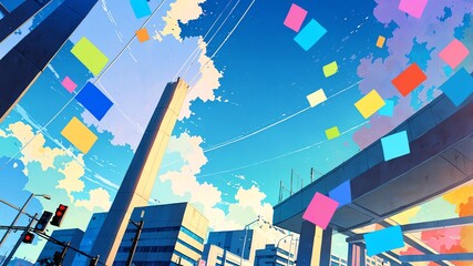 Poster - colorful random shapes retro abstract background illustration art design backdrop copy space