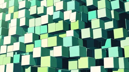 Poster - green geometric cubes retro abstract background illustration art design backdrop copy space