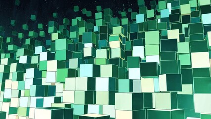 Poster - green geometric cubes retro abstract background illustration art design backdrop copy space
