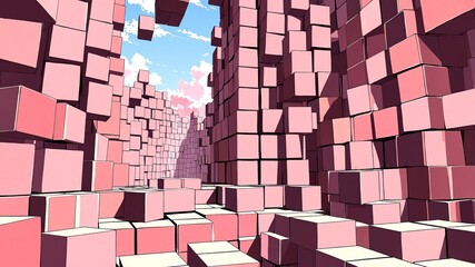 Poster - pink geometric cubes retro abstract background illustration art design backdrop copy space
