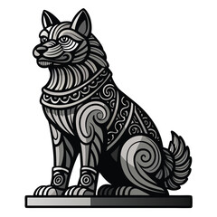 Wall Mural - Ornate, Sitting,  Black and White Dog Statue