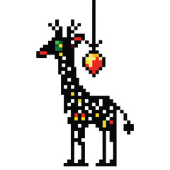 Wall Mural - Pixelated giraffe with a Christmas ornament hanging from its neck