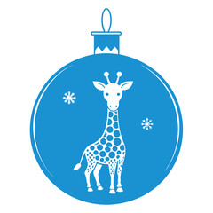 Wall Mural - Blue Christmas Ornament with a White Giraffe