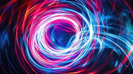 Sticker - Abstract swirling neon light trails in a dark background