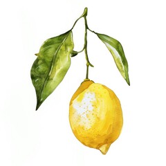 Wall Mural - watercolor of hanging lemon branch with leaves isolated on a white background