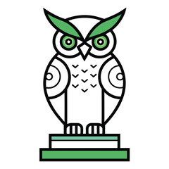 Wall Mural - Stylized Owl with Green Eyes and Feathered Body