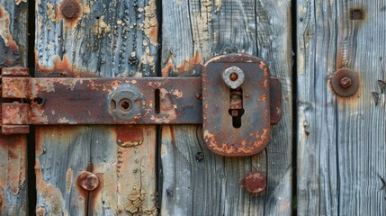 Sticker - Rusty lock secures weathered wooden door