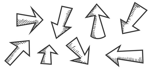 Poster - hand drawn Arrows icons Set. arrow icon with various directions. Doodle vector illustration. isolated on a white background