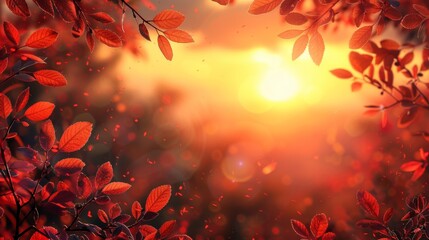 Wall Mural - Autumn Background with Dramatic Sunset 