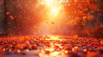 Wall Mural - Autumn Background with Dramatic Sunset 