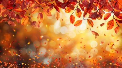 Sticker - Autumn Background with Falling Colored Leaves 