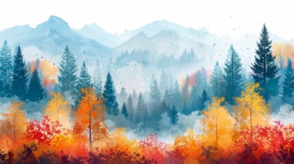 Sticker - Autumn Background with Forest Views Changing Colors