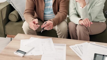 Wall Mural - Couple, home and financial paperwork on table for mortgage, taxes and asset management on sofa. Man, woman and salary documents in lounge for planning budget, calculate bills and loan application