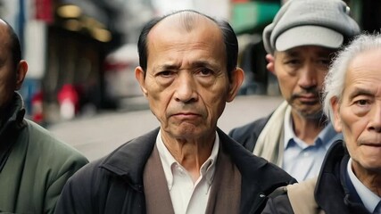 Poster - Elderly Asian men serious face on a street