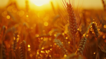 Wall Mural - golden wheat field landscape with a beautiful sunset