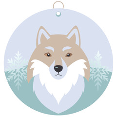 Wall Mural - A stylized wolf's face on a blue and green circular ornament