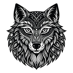 Wall Mural - Ornate Black and White Wolf Head with Intricate Detail