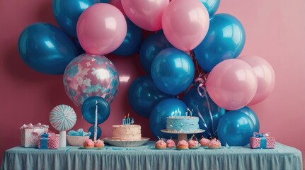 Canvas Print - Birthday Celebration with Balloons, Cakes, and Gifts