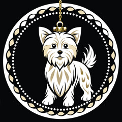 Wall Mural - A Yorkshire Terrier with a Golden Chain in a Black and White Circular Frame