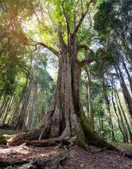 Wall Mural - Big tree in forest. Green life background