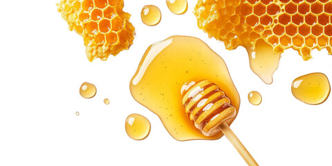 Set honey spill, sweet honey spill drip isolated on transparent