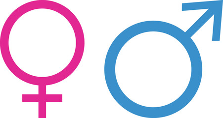 Poster - Pink and blue gender icon symbol isolated on white background . Male female icon set . Vector illustration