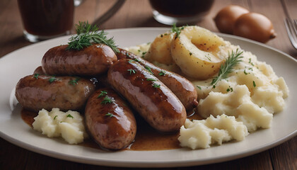 Wall Mural - plate of bangers and mash with gravy