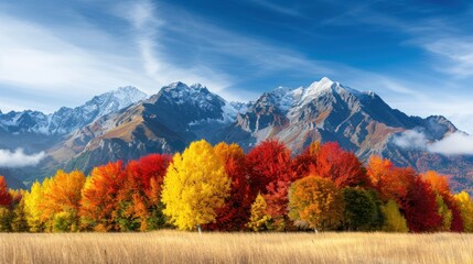 A panoramic view of mountains covered in autumn foliage