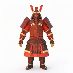 Wall Mural - 3D Render, Low Poly style of a Chinese imperial guard armor set, on isolated white background