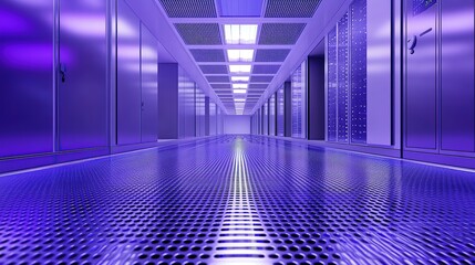 Poster - Futuristic Data Center Hallway with Blue Lighting