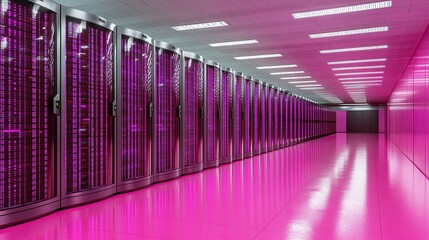 Poster - Futuristic Data Center with Vibrant Pink Lighting