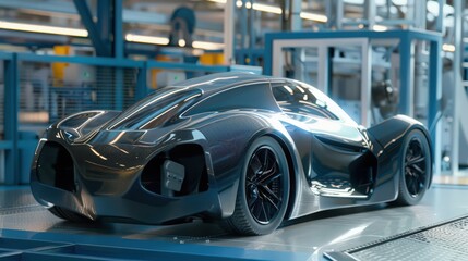Poster - impact of 3D printing on car manufacturing, where customizable components and on-demand production streamline assembly processes