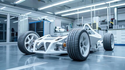 Poster - impact of 3D printing on car manufacturing, where customizable components and on-demand production streamline assembly processes
