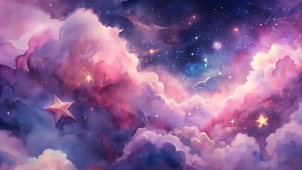 Wall Mural - abstract clouds with shades of pink and purple and stars stardust, blink, background, magazine, powe