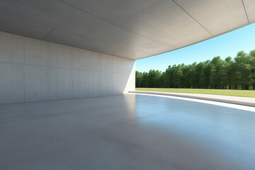 Poster - Wide open concrete space with views of sky, grass and trees