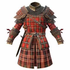 Wall Mural - 3D Render, Low Poly style of a Scottish Highlander's tartan armor set, on isolated white background, Generative AI