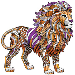 Wall Mural - A Detailed Illustration of a Lion with Purple and Gold Patterned Fur