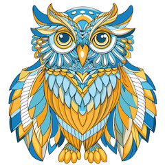 Wall Mural - Ornate Blue and Yellow Owl with Spread Wings