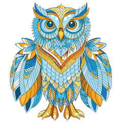 Wall Mural - Ornate Blue and Gold Owl with Detailed Feathers